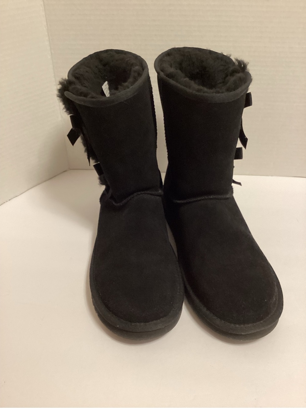 Koolaburra Black Suede Shearling-Trim Mid-Calf Boots, size 9